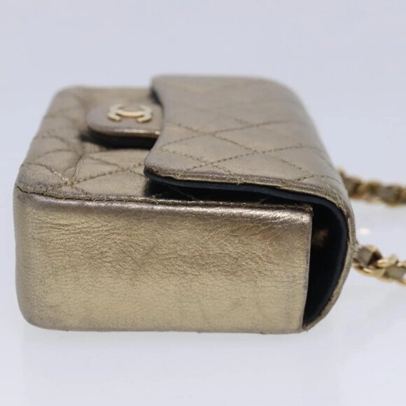 CHANEL Mini Mini Matelasse Chain Pouch Lamb Skin Gold CC Auth yk15423 - Picture 5 of 14